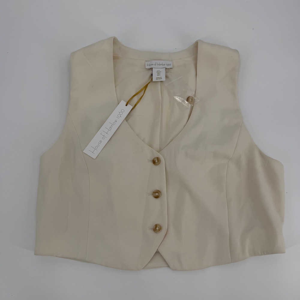 House of Harlow 1960 Cream Ivory Cropped Button Front Waistcoat Vest Large NWT